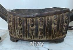 Gorgeous Large Vintage Dogon People Carve Wood Box Urn With LID From Mali