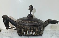 Gorgeous Large Vintage Dogon People Carve Wood Box Urn With LID From Mali