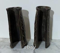 Gorgeous Rare Pair Of Ashanti People Carved Wood Bracelets From Ghana