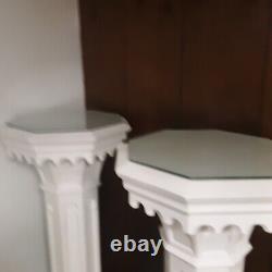Gothic Statue Wood Pedestals 48 Tall Matching Pair From Roman Catholic Church