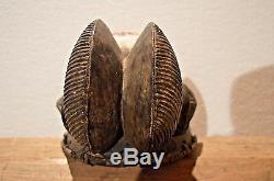 HAND CARVED AFRICAN PUNU OKUYI DANCE MASK FROM GABON mask withREED WRAPPED BORDER