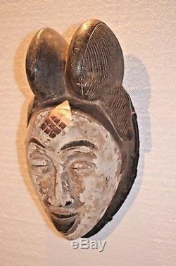 HAND CARVED WOOD PUNU OKUYI MASK FROM GABON with REED WRAPPED BORDER Brown/White