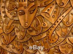HUGE Wooden Hand Carved MURAL 59 by 41 from Ecuador by Luis Potosi MUST SEE