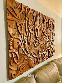 HUGE Wooden Hand Carved MURAL 59 by 41 from Ecuador by Luis Potosi MUST SEE