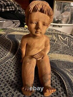 Hand Carved 21 From Toe To Head. Wooden Folk Art Piece Nice Simple