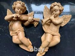 Hand Carved Angels with musical instruments from Europe 11 inches tall