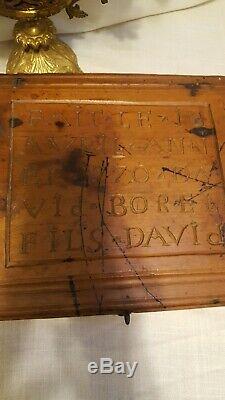 Hand Carved Bible Box Dated 1770 in French from Solid Log or Beam