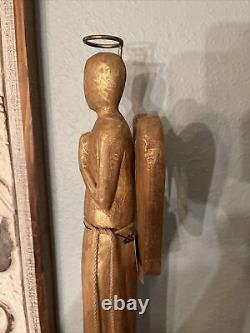 Hand Carved LARGE 24 TALL Angel Figurine Statue From Mango Wood w Gold Glaze