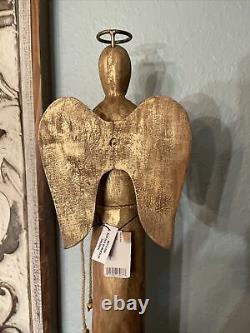 Hand Carved LARGE 24 TALL Angel Figurine Statue From Mango Wood w Gold Glaze
