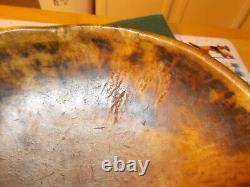 Hand Carved Wonderful Burl Round Bowl From The 1800s Old Make Do Repair On Edge