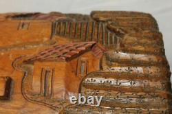 Hand Carved Wood Rolled Top Trunk? Vintage Village Scene? From Honduras