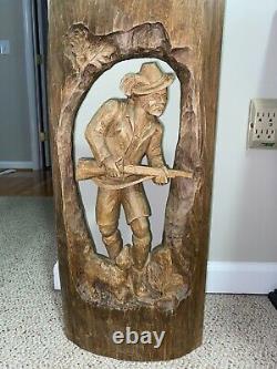 Hand Carved from Germany 25.5 x 12 Hunter and Dog oak wood wonderful piece