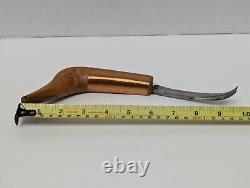 Handcrafted 9.75 Crooked Knife from File Beautiful Maple & Copper Wire Handle