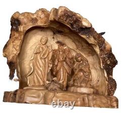 Handcrafted Olive Wood Nativity Set with Cave from the Holy Land Munir Twemeh