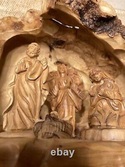 Handcrafted Olive Wood Nativity Set with Cave from the Holy Land Munir Twemeh