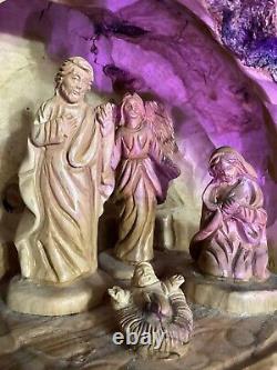 Handcrafted Olive Wood Nativity Set with Cave from the Holy Land Munir Twemeh