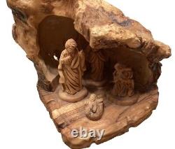 Handcrafted Olive Wood Nativity Set with Cave from the Holy Land Munir Twemeh