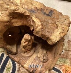 Handcrafted Olive Wood Nativity Set with Cave from the Holy Land Munir Twemeh