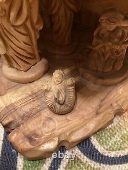 Handcrafted Olive Wood Nativity Set with Cave from the Holy Land Munir Twemeh