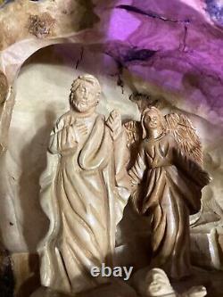 Handcrafted Olive Wood Nativity Set with Cave from the Holy Land Munir Twemeh