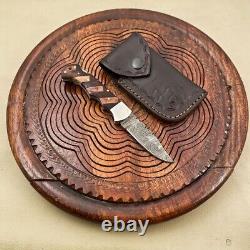 Handmade Damascus Steel Folding Knife with Wooden Handle, Ships from USA