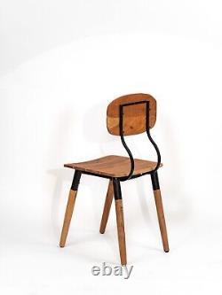 Handmade Eco-Friendly Vintage Acacia Wood & Iron Natural Black Rectangle Chair