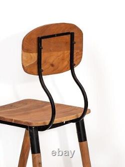 Handmade Eco-Friendly Vintage Acacia Wood & Iron Natural Black Rectangle Chair