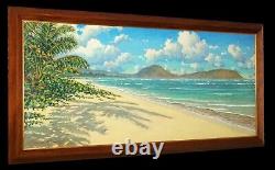 Hawaii Oil Pastel Painting 36x78 Portlock from Kahala by Russell Lowrey (BaV)