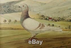 Heckmans Antique Oil Painting from 1902 Pigeon Pigeon Village Brieftaubenzüchter
