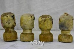 HuFour antique carved wooden heads from a French game