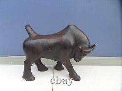 Huge Vintage Old Bull Carved From Heavy Hardwood