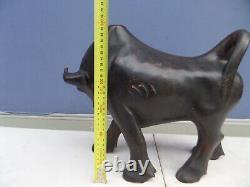 Huge Vintage Old Bull Carved From Heavy Hardwood