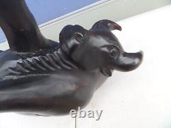 Huge Vintage Old Bull Carved From Heavy Hardwood