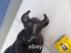 Huge Vintage Old Bull Carved From Heavy Hardwood