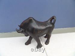 Huge Vintage Old Bull Carved From Heavy Hardwood