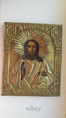 Icona Russa, Antique Russian Orthodox icon, Christ Pantocrator, from 19c