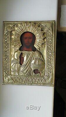 Icona Russa, Antique Russian Orthodox icon, Christ Pantocrator, from 19c