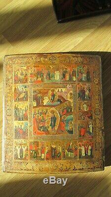 Icona Russa, Antique Russian Orthodox icon, Church Feasts, from 19c