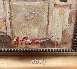 Impressionist View From A Home Estate Building Villa Tree Sky Painting Antique