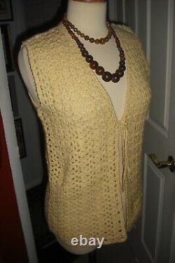 Janis Joplin Worn 1960's Crochet Vest and Wood Bead Necklaces from Mickey Deans