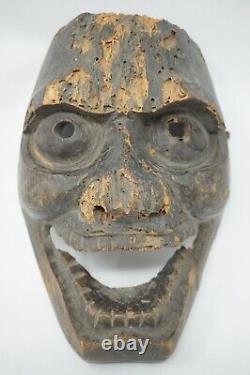 Japanese Demon Mask made of wood Antique Original from Japan 1108D2