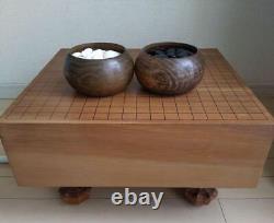 Japanese Wooden Go-board IGO Goban Go Stone&Lacquer Bowl Case from Japan