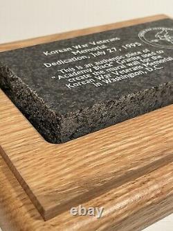 Korean War Veterans Authentic Granite from Memorial -Wood Plaque, #'d 1184 Rare