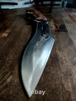 Kukri Tiger engraved blade Fixed Blade Knife From Ironhead Forge Missouri