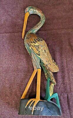 LARGE 24 Wood Stork Original SOLID Wood Carving MADE FROM ONE PIECE OF WOOD