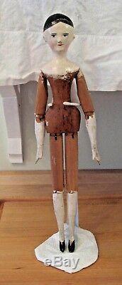 LARGE Antique Grodnertal Wooden Doll c 1830 from Strong Doll Museum 17 tall