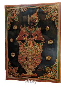 Lacquer on Wood Panel from Myanmar (Burma) Signed Vintage Mid 20th C 20x15 in