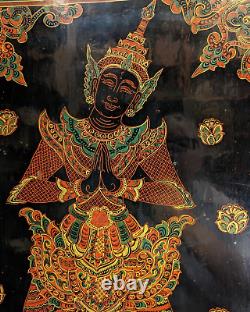 Lacquer on Wood Panel from Myanmar (Burma) Signed Vintage Mid 20th C 20x15 in