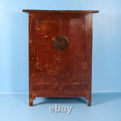Large 19th Century Antique Red Lacquered Cabinet Armoire from Shanxi, China