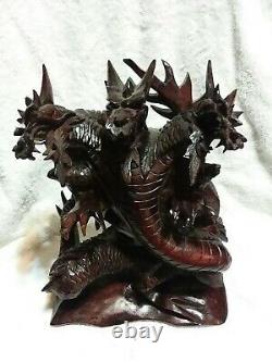 Large Hand Carved Wooden Dragon Statue 12 Dragon From Bali. 3 headed